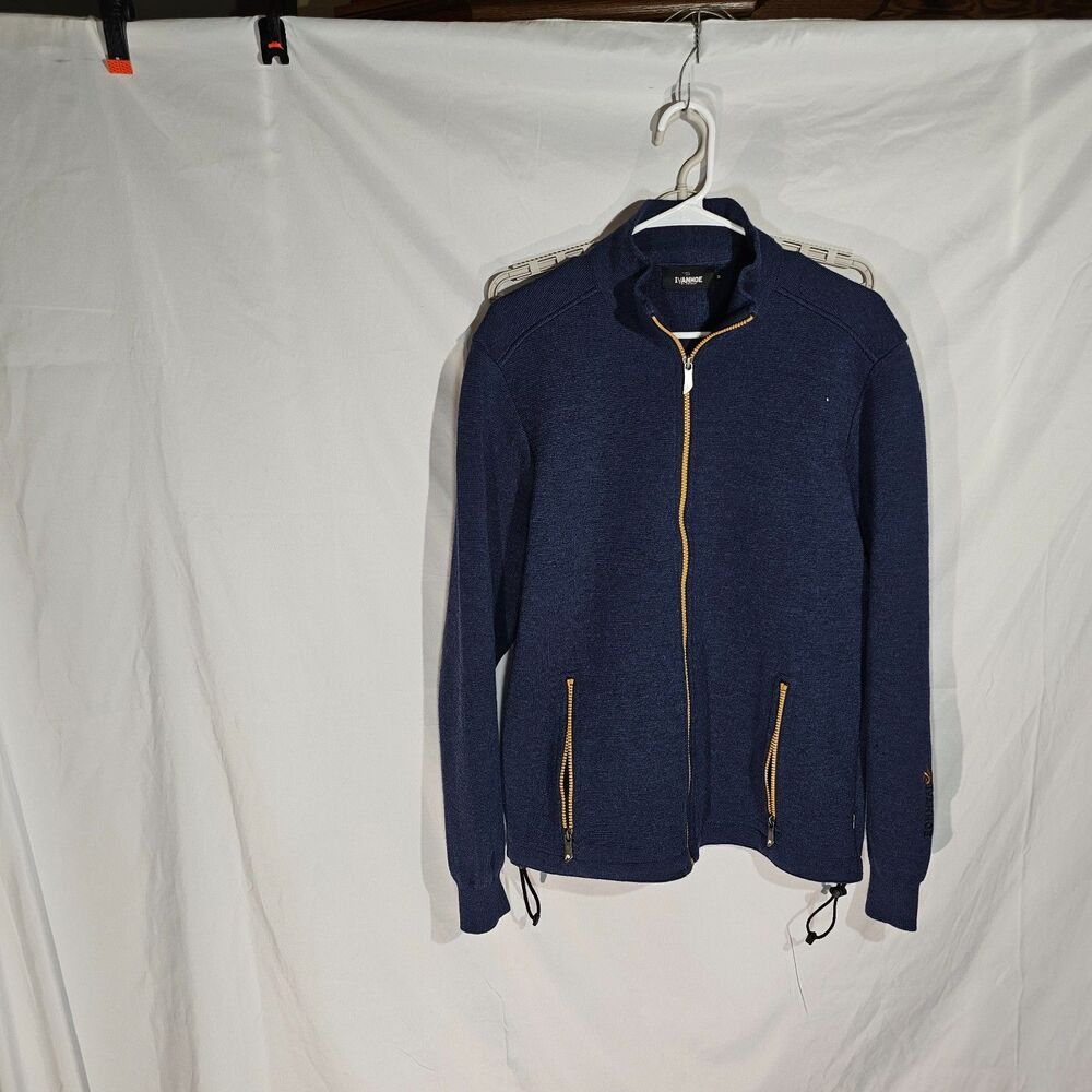 Ivanhoe of Sweden Boiled Wool Full Zip Sweater Jacket Blue Mens Size M